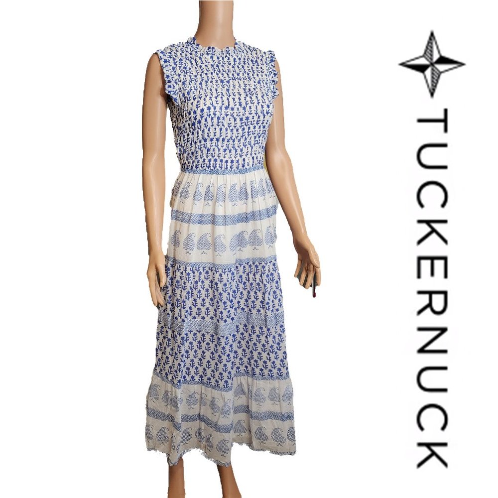 Tuckernuck Oliphant Exclusive Flora Blue Sleeveless Smocked Maxi Dress NWT Med